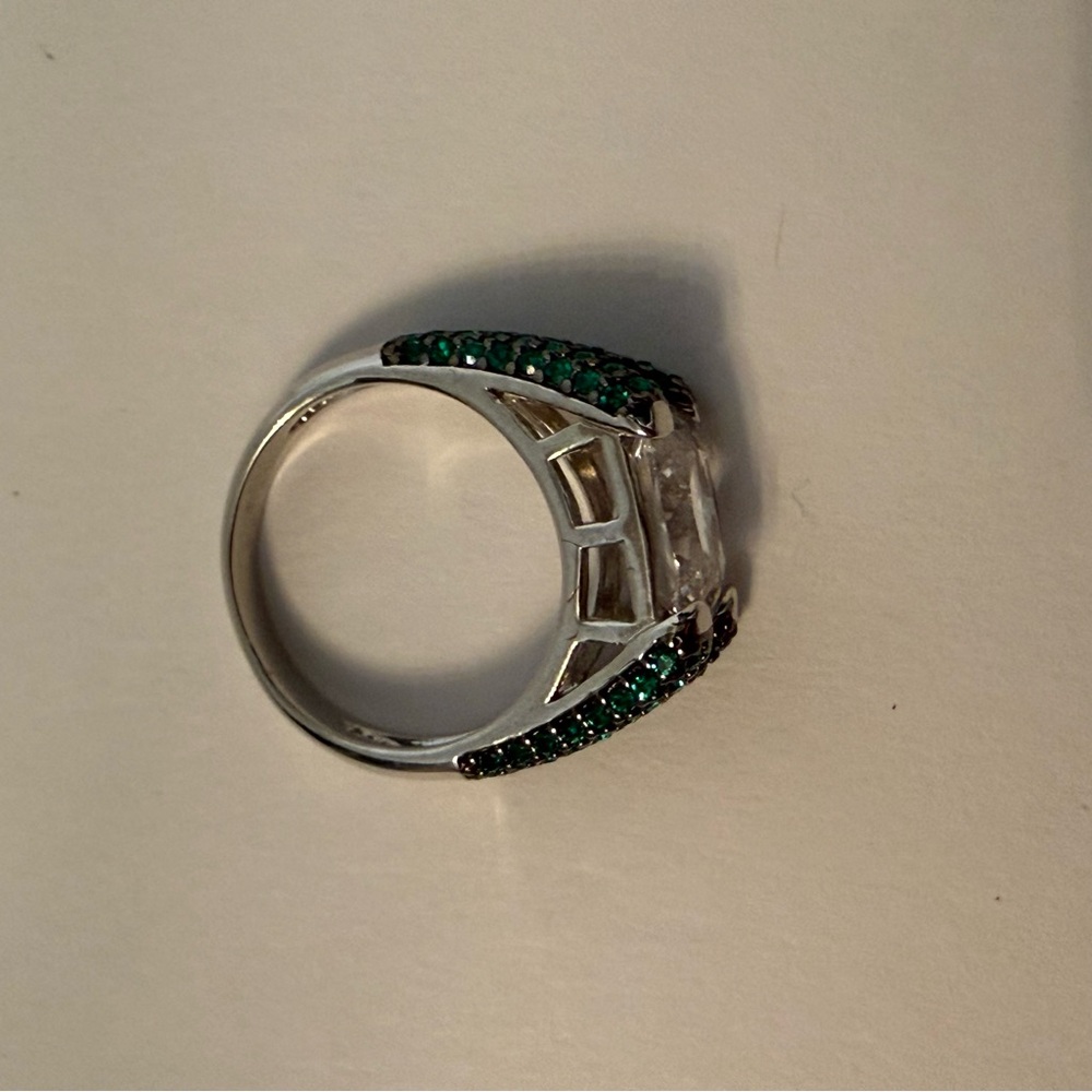 PAJ RING SILVER PLATE CUBIC ZIRCONIA STATEMENT CZ GREEN PAVE BLING ICE SIZE 8 - Picture 9 of 11